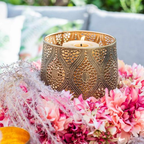 Floristik24 Orientaliskt lyktset, metalllykta, gyllene ljusdekoration, rustik Ø25/19/14cm H23,5/17/12,5cm