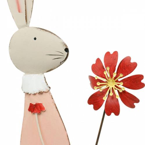 Floristik24 Påskdekoration, metallkanin, vårdekoration, påskhare med blomma 61cm