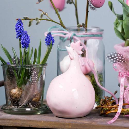 Floristik24 Påskdekoration kycklingrosa med prickar H17cm 2st