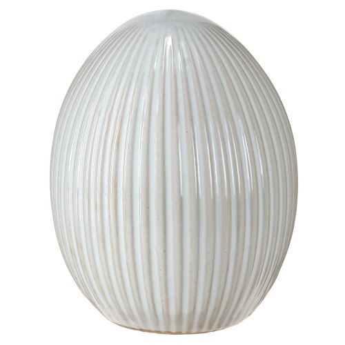 Artikel Påskägg Keramiskt dekorativt ägg med räfflor Vit Grå 10×12,5cm 2 st