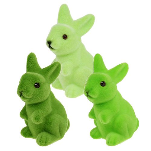 Floristik24 Påskharen flockade 9,5 cm grön mix 9st