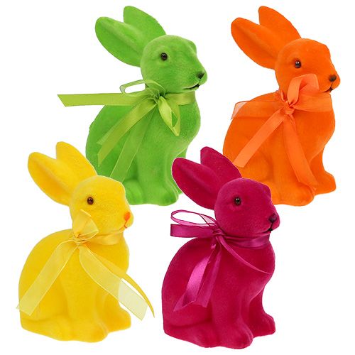 Floristik24 Påskharen blandad 15cm flockade 4st