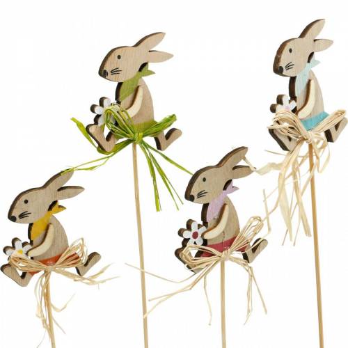 Artikel Påskhare med blomma, kanindekoration till påsk, kanin på en pinne, vår, trädekorationsblommaplugg 12st