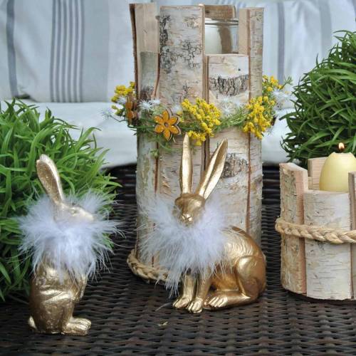 Floristik24 Påskharen med fjäderboa vårdekoration Bunny Golden påskdekoration