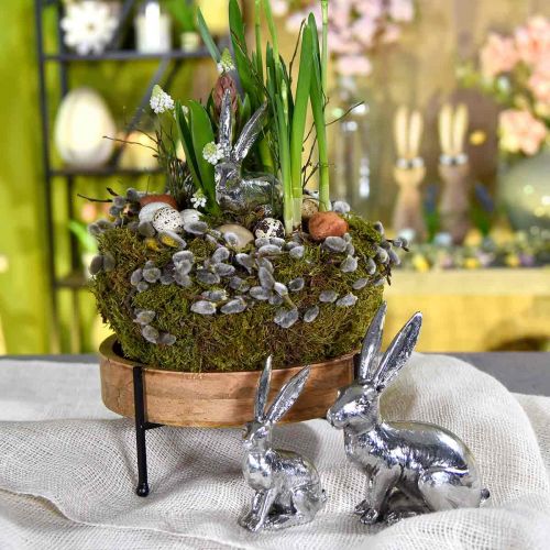 Floristik24 Påskhare sittande silverkanin figur bordsdekoration påsk 16,5cm
