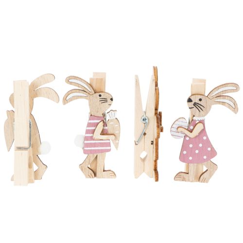 Artikel Dekorativa påskhareklämmor, rosa och vita trädekorationer, 7,5 cm, 4 stycken