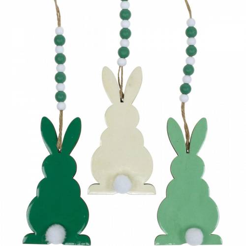 Floristik24 Påskkaniner att hänga, vårdekorationer, hängen, dekorativa kaniner gröna, vita 3st