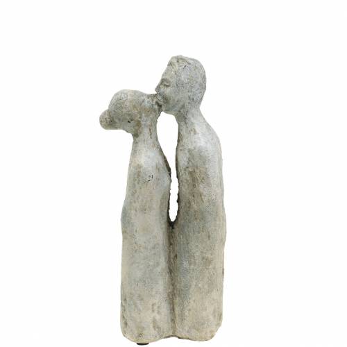 Floristik24 Dekorativ figur kyssande par sten gjuten grå 10 × 8cm H28cm