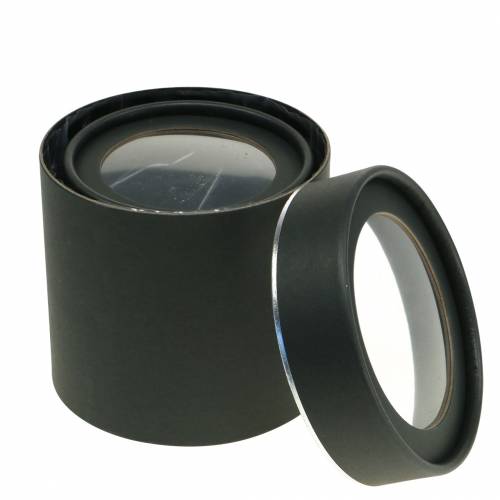 Artikel Blomlåda rund kartong svart, silver Ø10/12cm set om 2