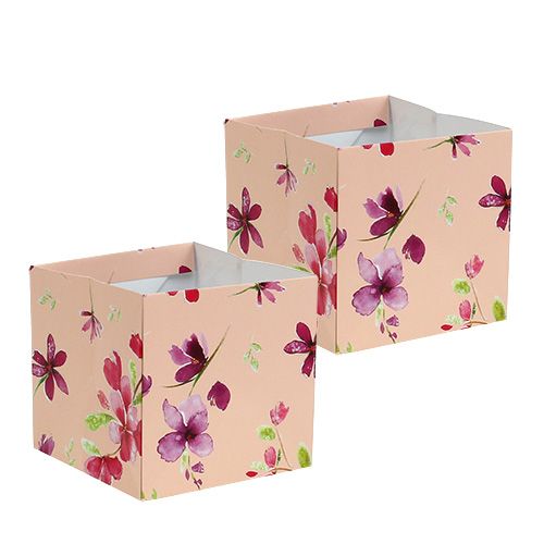 Floristik24 Papperspåse 10,5 cm x 10,5 cm rosa med mönster 8st