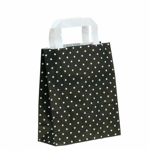 Floristik24 Papperspåse svart med prickar 22cm x 10cm x 31cm 25 stycken