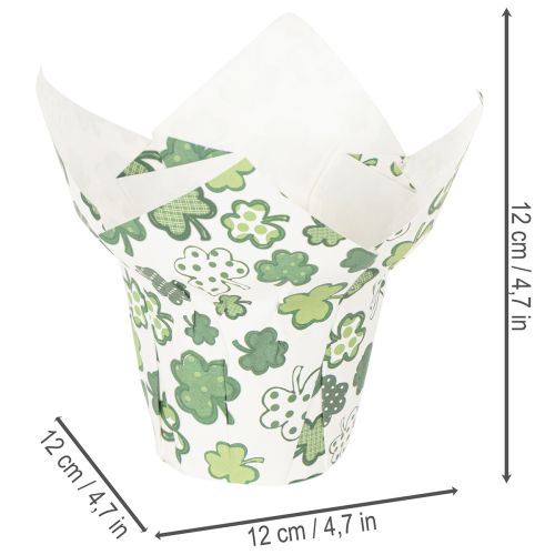 Pappersblomkruka med klövermotiv, nyårsdekoration, 12 cm, 12 stycken | Floristik24.se