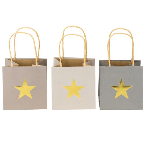 Artikel Papperspåsar med stjärna och handtag grå assorterad 10,5×10,5cm 9st