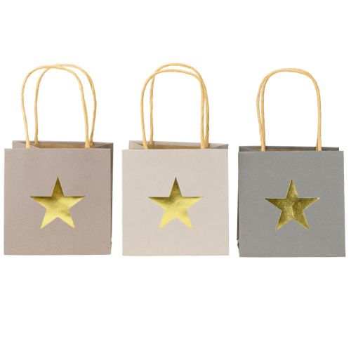Artikel Papperspåsar med stjärna och handtag grå assorterad 10,5×10,5cm 9st