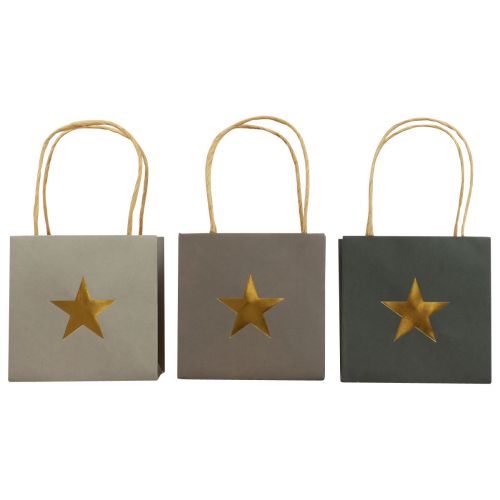 Artikel Papperspåsar med stjärna och handtag grå assorterad 10,5×10,5cm 9st