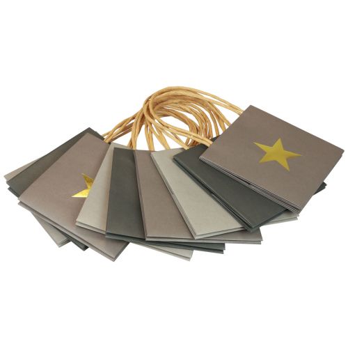 Artikel Papperspåsar med stjärna och handtag grå assorterad 10,5×10,5cm 9st