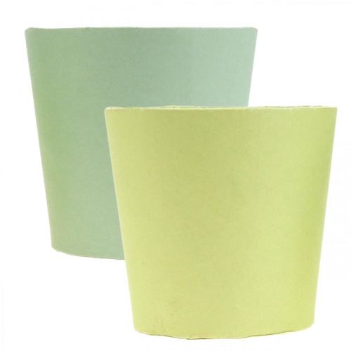 Artikel Papperscachekruka, planteringskruka, kruka för plantering blå/grön Ø13cm H12,5cm 4st