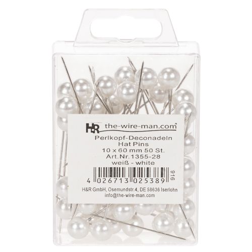 Pärlhuvudstift Vit Ø10mm 60mm