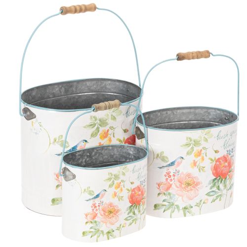 Oval vintage vårdekorationskruka, metall, 26/22/17 cm, set om 3 köpa | Floristik24.se
