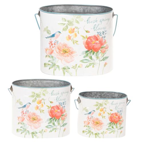 Oval vintage vårdekorationskruka, metall, 26/22/17 cm, set om 3 | Floristik24.se