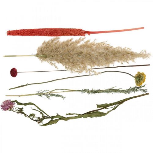 Artikel Bukett med torkade blommor med ängsblommor rosa DIY-set H30-35cm