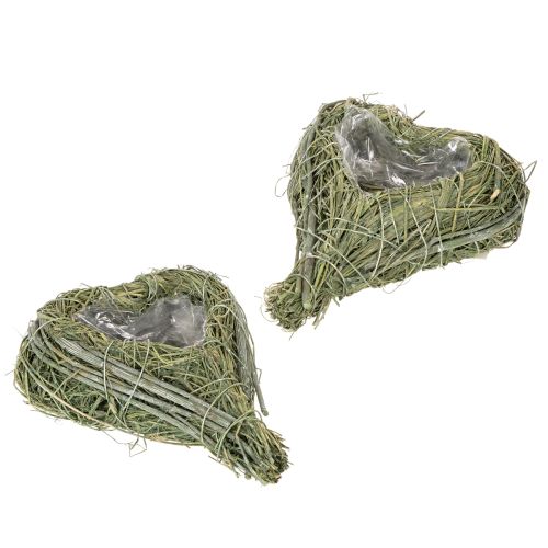 Dekorativt hjärta av naturgräs med folieinlägg, 14 cm, 2 stycken