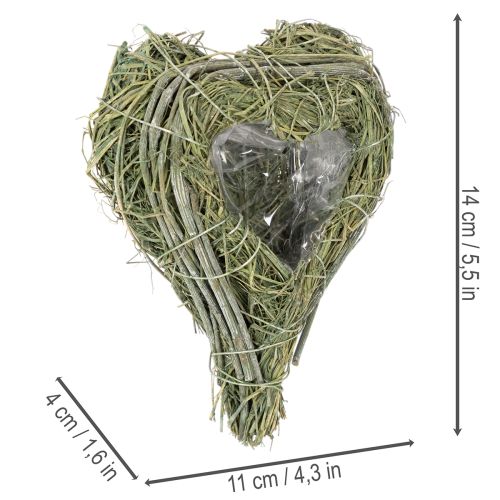 Dekorativt hjärta av naturgräs med folieinlägg, 14 cm, 2 stycken | Floristik24.se
