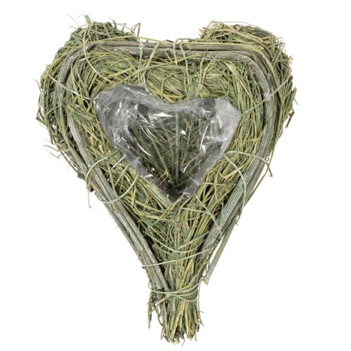 Dekorativt hjärta av naturgräs med folieinlägg, 14 cm, 2 stycken | Floristik24.se