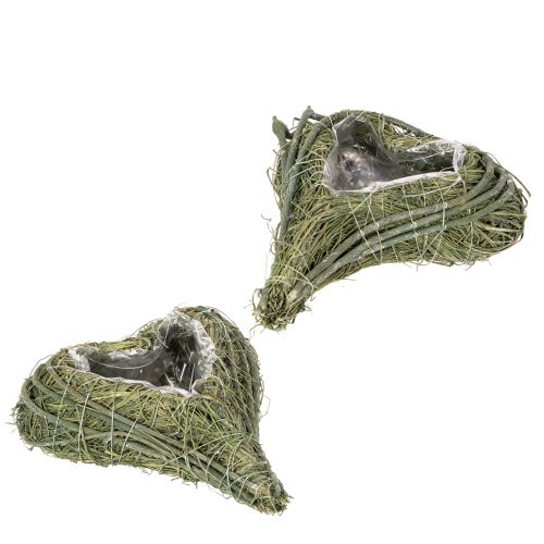 Växthjärta av naturmaterial med folieinlägg, 22 cm, 2 stycken