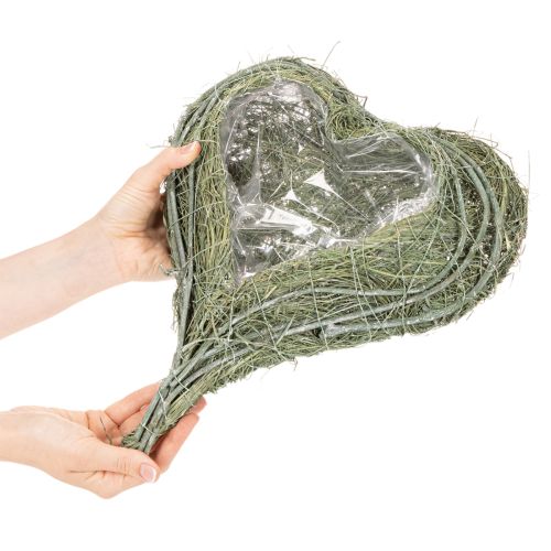 Hjärtformad skål av naturgräs med planteringsfolie, 38 cm | Floristik24.se