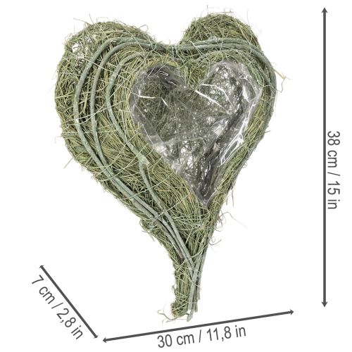 Hjärtformad skål av naturgräs med planteringsfolie, 38 cm | Floristik24.se