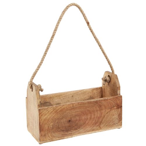 Artikel Träkruka med handtag, fyrkantig, naturjute 27x12x17cm