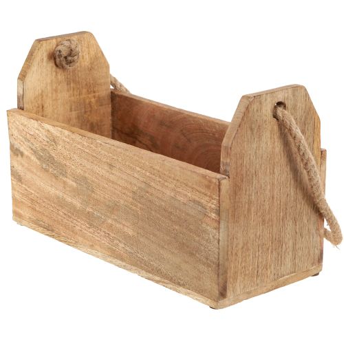 Artikel Träkruka med handtag, fyrkantig, naturjute 27x12x17cm