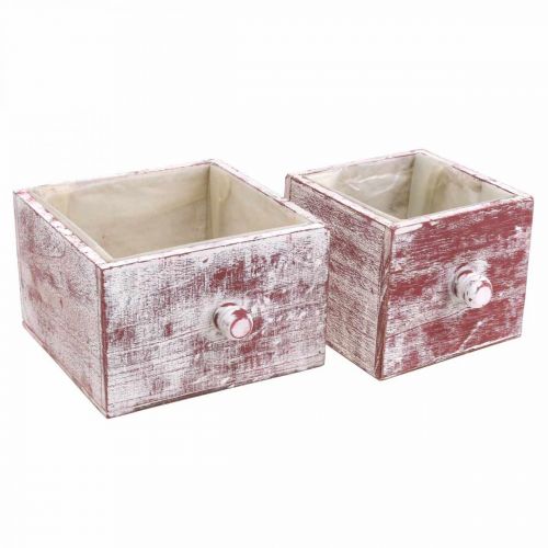 Artikel Plantlåda shabby chic dekorativ låda röd vit set om 2
