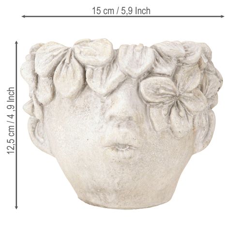 Artikel Planthuvud blomkruka betonglook flickhuvud H13,5cm