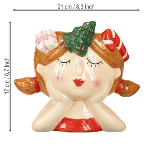 Floristik24 Växthuvud keramisk flicka dekorativ planteringsmaskin jul H17cm