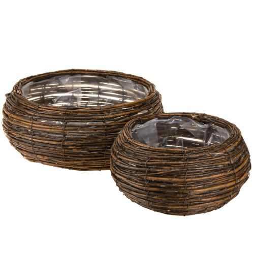 Växtkorg rund med folie flätad korg brun Ø32/23cm set om 2