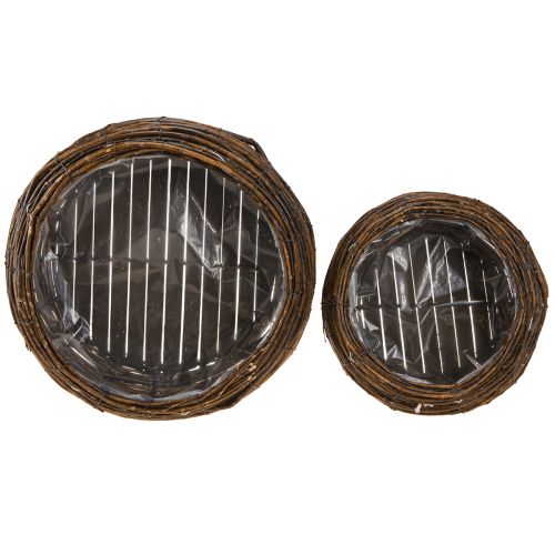 Artikel Växtkorg rund med folie flätad korg brun Ø32/23cm set om 2