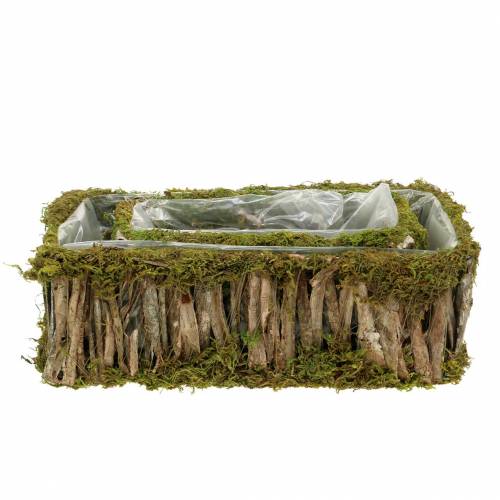 Floristik24 Planteringskorg kantig mossa, bark 34 × 15,5 / 24,5 × 11 cm, uppsättning av 2