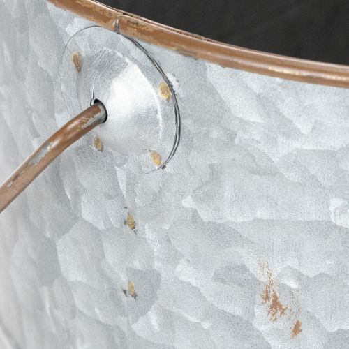 Artikel Kruka med handtag, metallkruka, planteringslåda, silver, brun, H22/20cm L42/40cm, set om 2