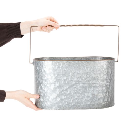 Artikel Kruka med handtag, metallkruka, planteringslåda, silver, brun, H22/20cm L42/40cm, set om 2