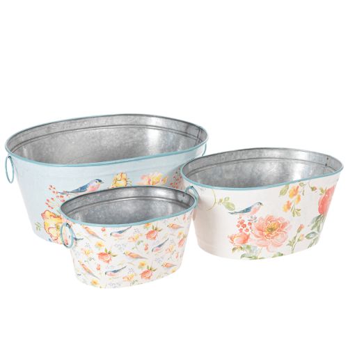 Planteringsskålar, vårblomma, krukor för blommor/fåglar, oval metallbehållare L39/31/24,5 cm, set om 3 köpa | Floristik24.se