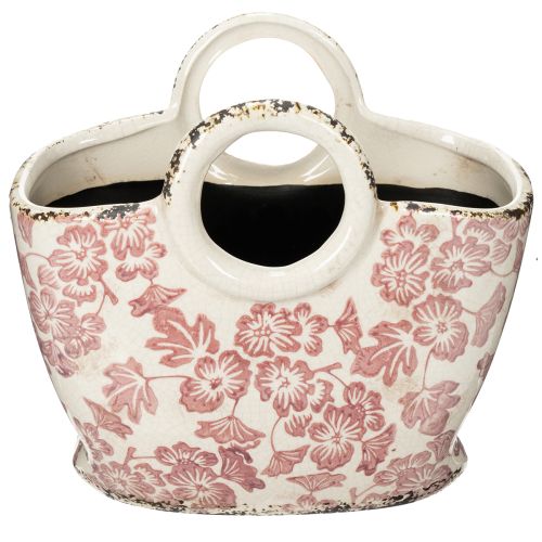 Artikel Dekorativ kruka med handtag, blommig, 21 cm