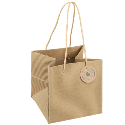 Floristik24 Växtpåsar av papper räfflad natur 14x14x13,5cm 8 st