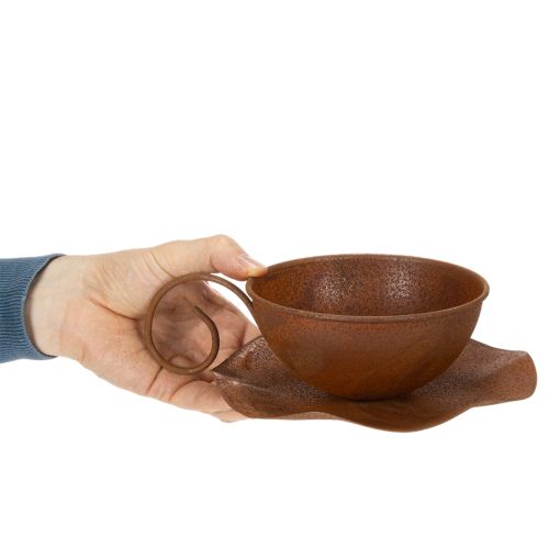 Planteringskopp med fat, kruka, rostfri yta, Ø19,5 cm, H8 cm | Floristik24.se