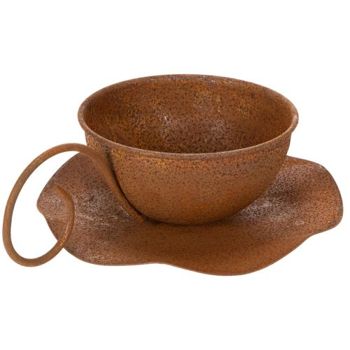Vintage rostfärgad växtkruka och fat, Ø17,5 cm H6 cm | Floristik24.se
