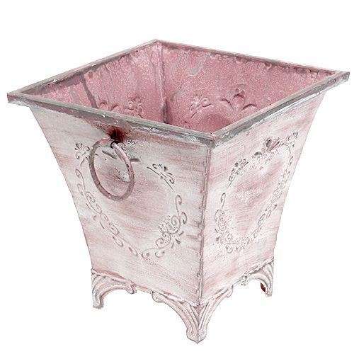 Floristik24 Plåtkruka kruka fyrkantig rosa 16,7cm x 16,7cm H16,5cm