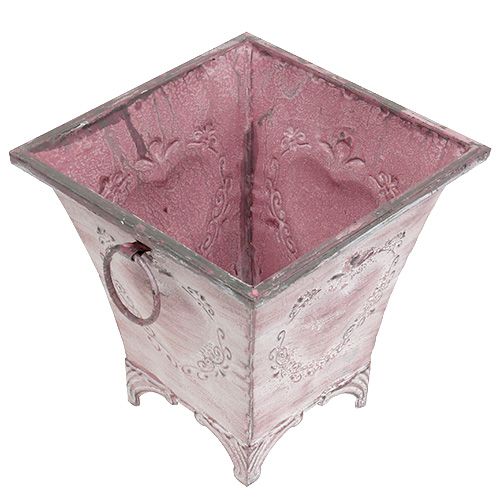 Floristik24 Plåtkruka kruka fyrkantig rosa 16,7cm x 16,7cm H16,5cm