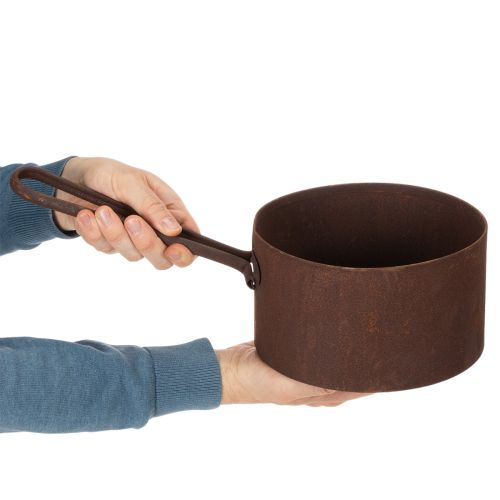 Metallkruka, planteringskärl, rostfärgad panna, dekorativt föremål, Ø20cm H11cm | Floristik24.se