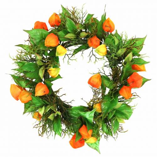 Artikel Physalis krans konstgjord orange, grön Ø28cm höstdekoration